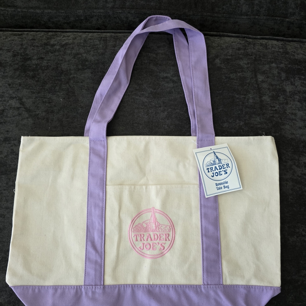 1 Large Lavender Trader Joe's Canvas Tote Bag